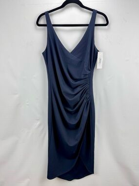 Katie May Sleeveless Navy Ruched V-Neck Midi Dress